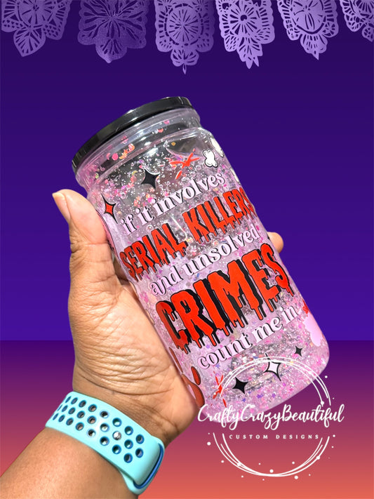 16oz Snow Globe Tumbler with Glitter & Exclusive True Crime UVDTF Design
