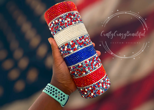 20oz Rhinestone Red, White and Blue Tumbler