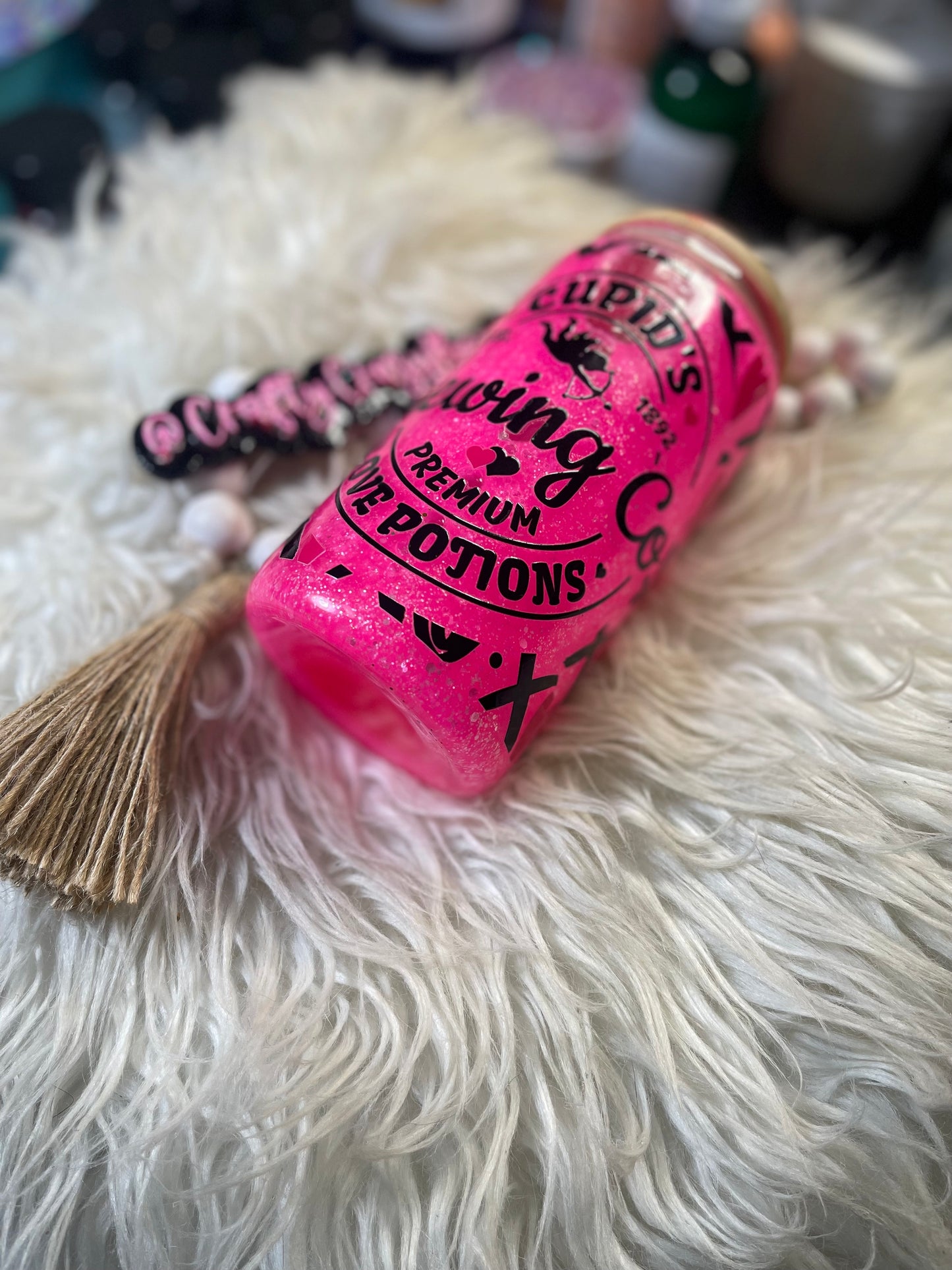 RTS Valentine’s Hot Pink Cupid Snowglobe Tumbler