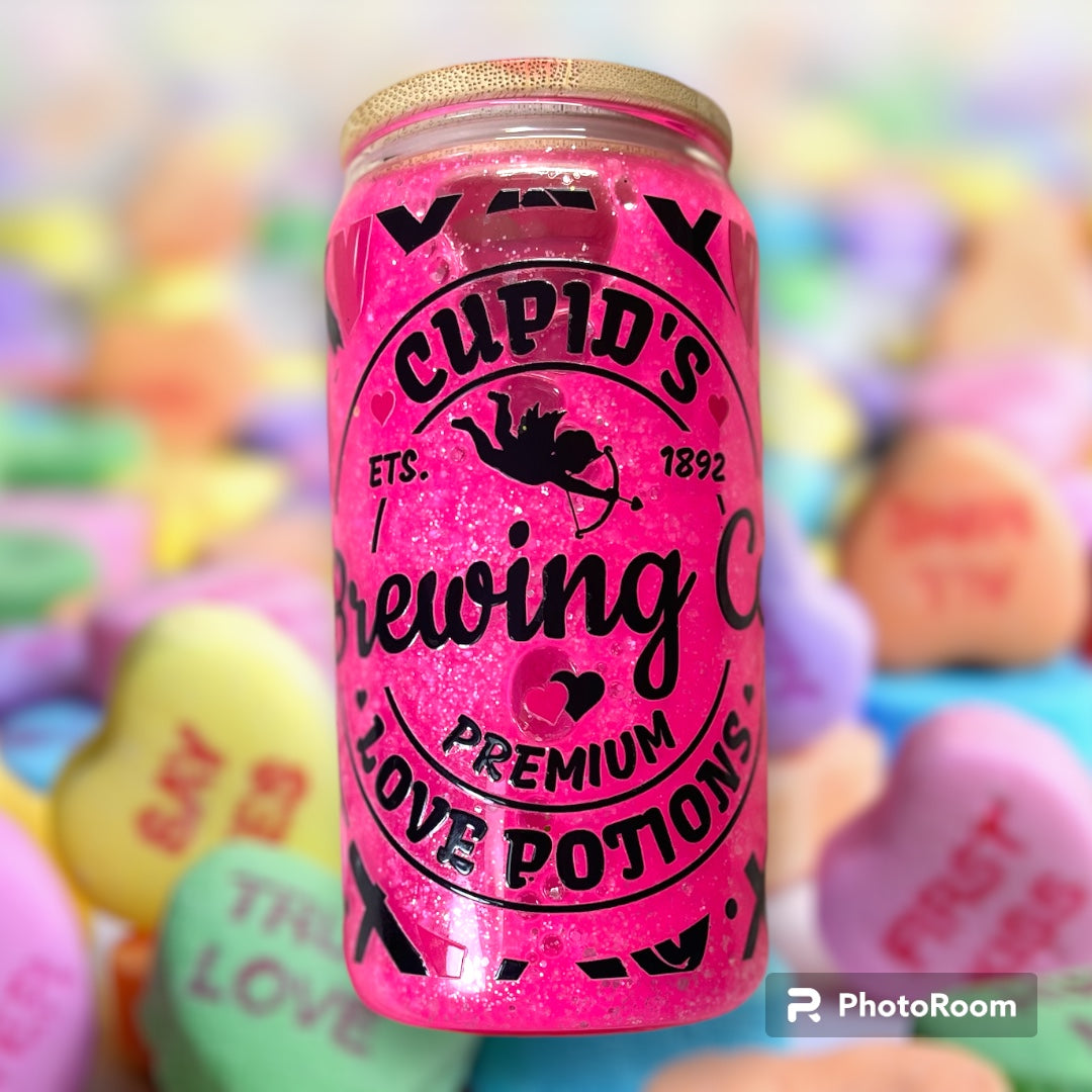 RTS Valentine’s Hot Pink Cupid Snowglobe Tumbler