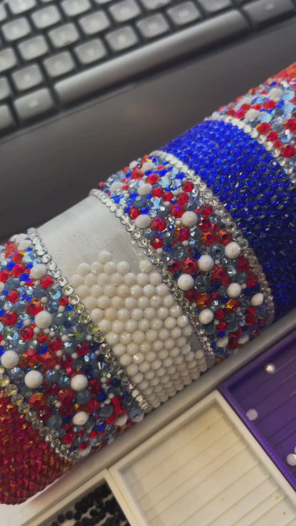 20oz Rhinestone Red, White and Blue Tumbler