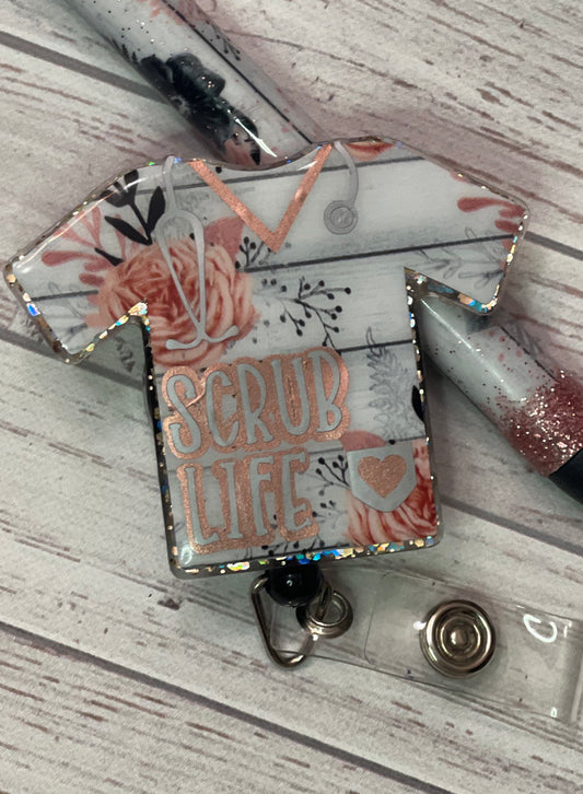 Scrub Life Floral Badge Reel